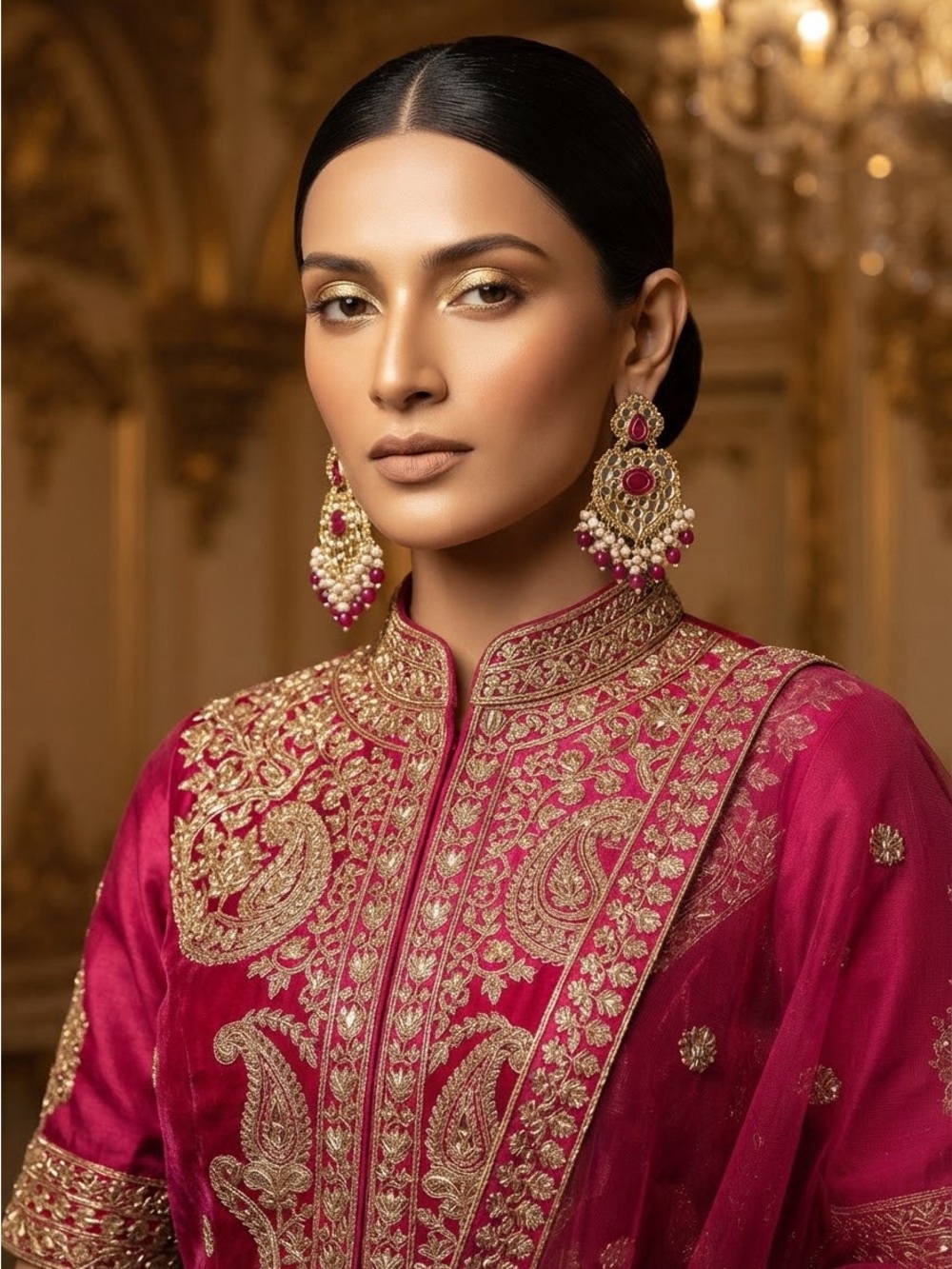Gold and Pink Statement Drop Earrings - Women's Jewelry